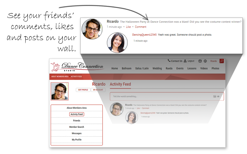 Dance Member Activity Feed Message Post Screenshot