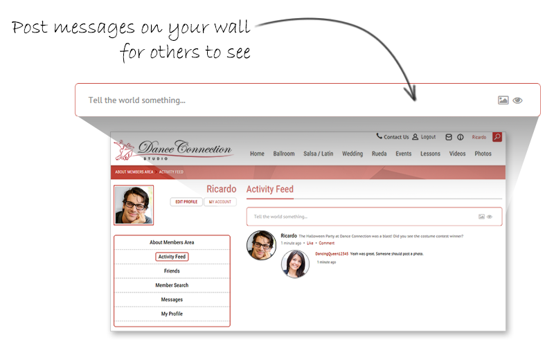 Dance Member Activity Feed Message Post Entry Screenshot